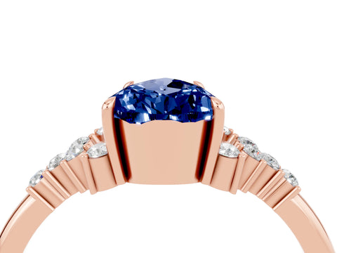 Rose gold Pear Cut Blue Sapphire Ring with Side Stones and Four-Prong Setting_40