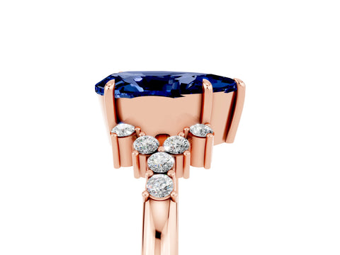 Rose gold Pear Cut Blue Sapphire Ring with Side Stones and Four-Prong Setting_41