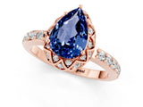 Rose gold Pear Cut Blue Sapphire Scalloped Halo Engagement Ring with Round Shared Prong Band_25