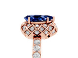 Rose gold Pear Cut Blue Sapphire Scalloped Halo Engagement Ring with Round Shared Prong Band_29