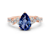 Rose gold Pear Cut Blue Sapphire Scattered Round Accent Ring with Prong Setting_12