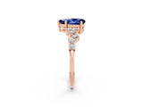 Rose gold Pear Cut Blue Sapphire Scattered Round Accent Ring with Prong Setting_14