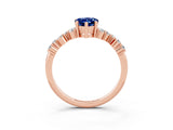 Rose gold Pear Cut Blue Sapphire Scattered Round Accent Ring with Prong Setting_15