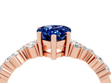 Rose gold Pear Cut Blue Sapphire Scattered Round Accent Ring with Prong Setting_16