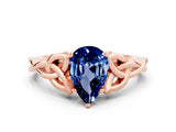 Rose gold Pear Cut Blue Sapphire Solitaire Celtic Knot Ring with Four-Prong Setting_12