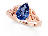 Rose gold Pear Cut Blue Sapphire Solitaire Celtic Knot Ring with Four-Prong Setting_13