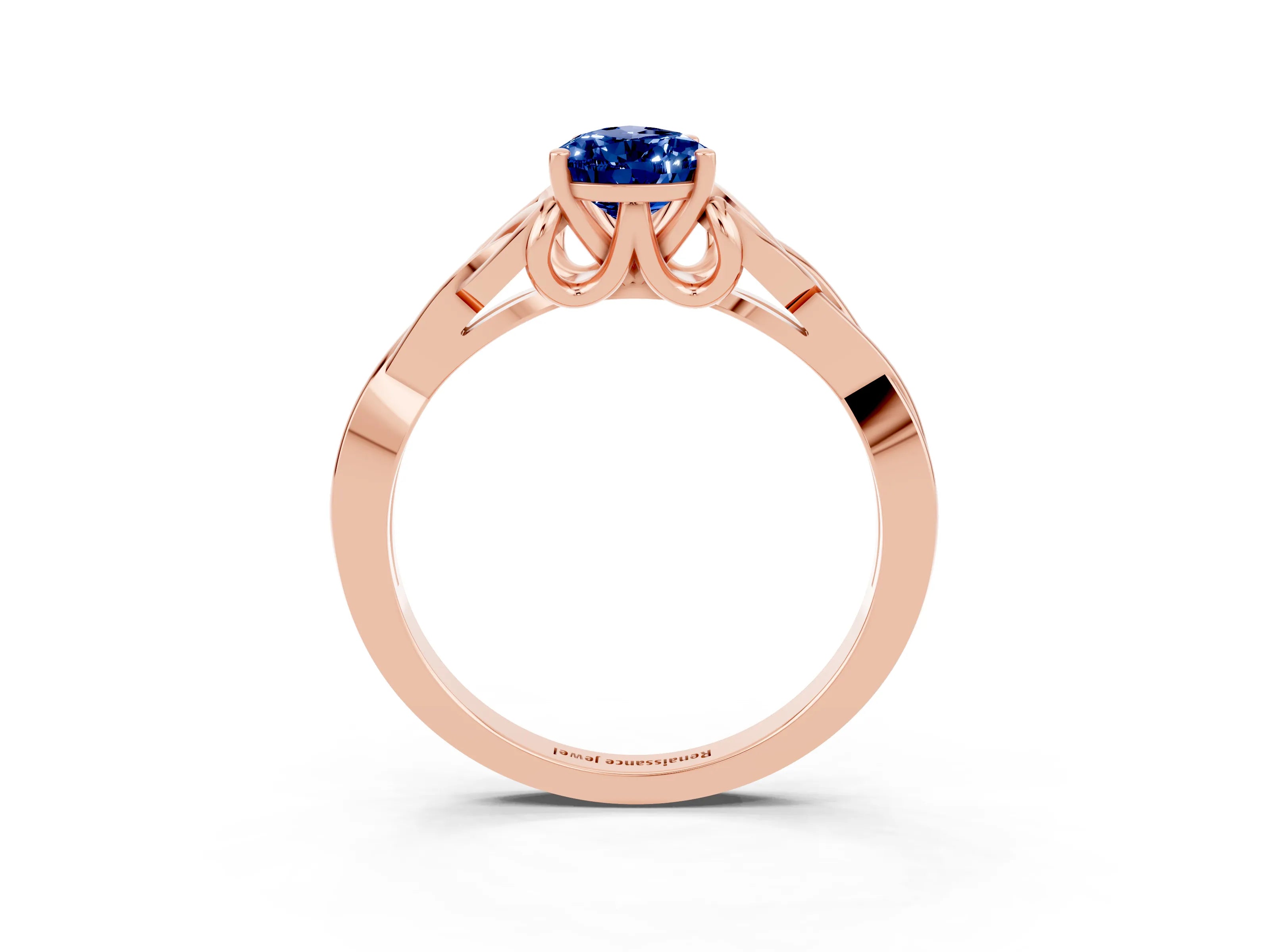 Rose gold Pear Cut Blue Sapphire Solitaire Celtic Knot Ring with Four-Prong Setting_15