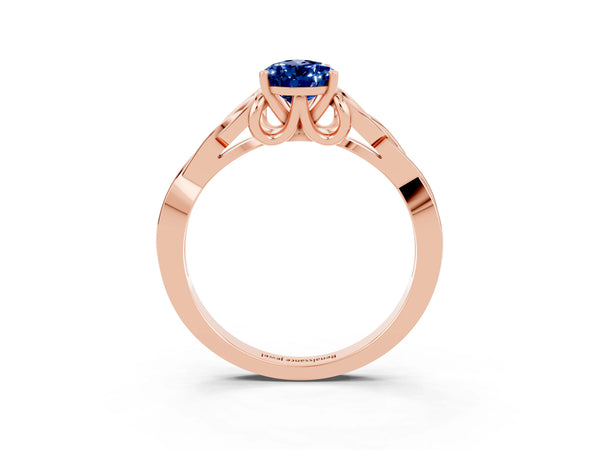 Rose gold Pear Cut Blue Sapphire Solitaire Celtic Knot Ring with Four-Prong Setting