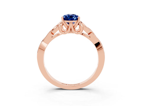 Rose gold Pear Cut Blue Sapphire Solitaire Celtic Knot Ring with Four-Prong Setting_15