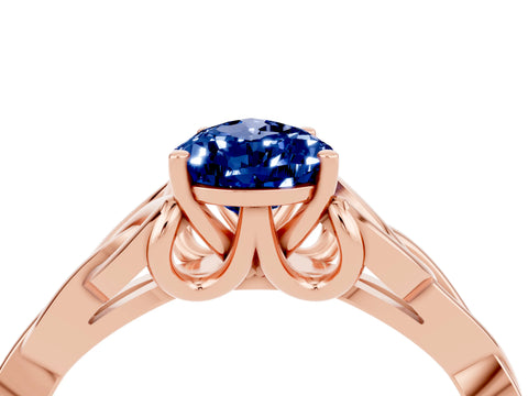 Rose gold Pear Cut Blue Sapphire Solitaire Celtic Knot Ring with Four-Prong Setting_16