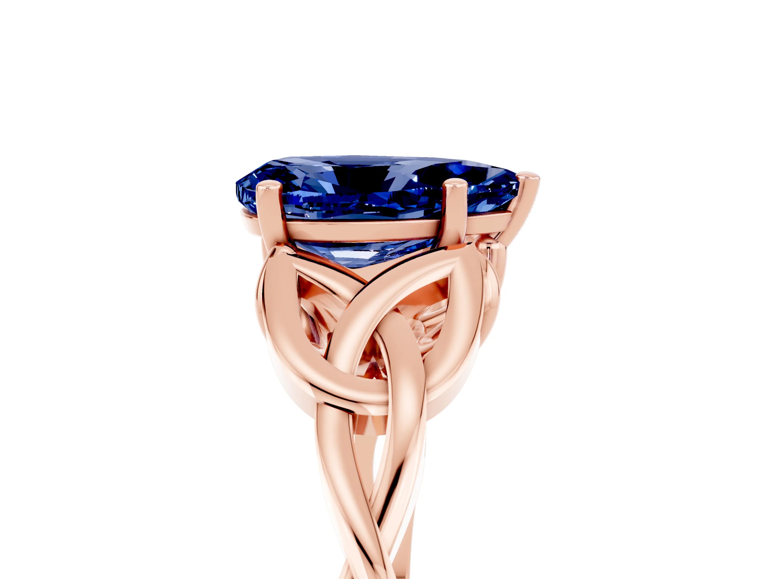 Rose gold Pear Cut Blue Sapphire Solitaire Celtic Knot Ring with Four-Prong Setting_17