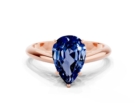 Rose gold Pear Cut Blue Sapphire Solitaire Engagement Ring with Cathedral Setting and Four-Prong Mount_12