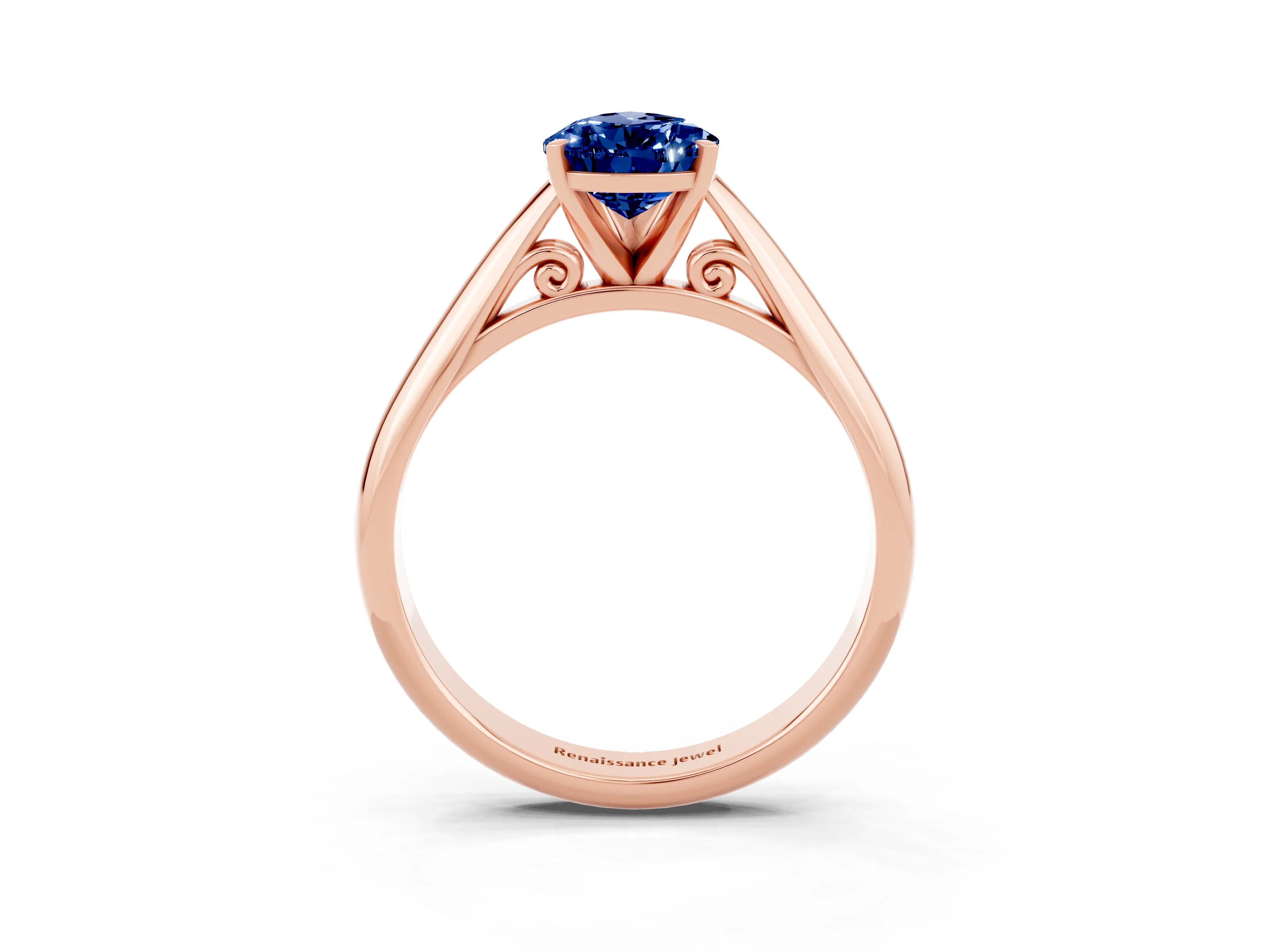 Rose gold Pear Cut Blue Sapphire Solitaire Engagement Ring with Cathedral Setting and Four-Prong Mount_15