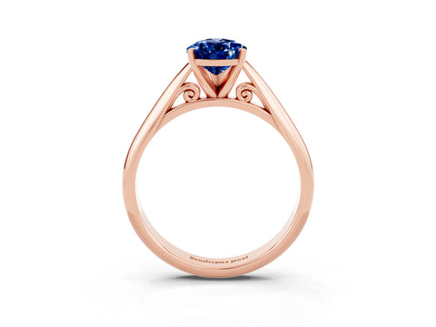 Rose gold Pear Cut Blue Sapphire Solitaire Engagement Ring with Cathedral Setting and Four-Prong Mount_15