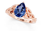Rose gold Pear Cut Blue Sapphire Solitaire Engagement Ring with Celtic Knot Band and Four-Prong Setting_1