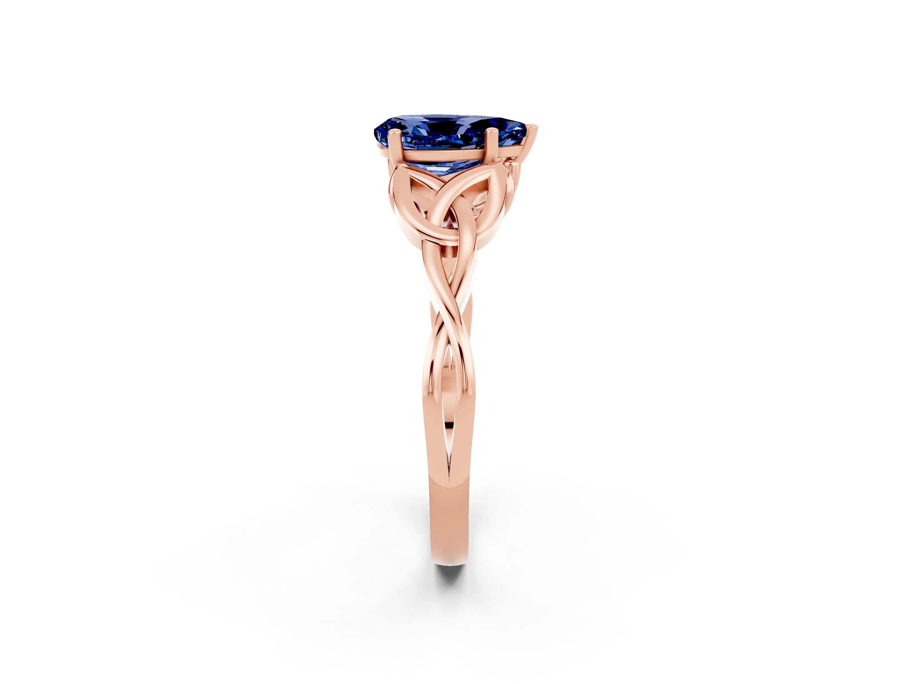 Rose gold Pear Cut Blue Sapphire Solitaire Engagement Ring with Celtic Knot Band and Four-Prong Setting_2