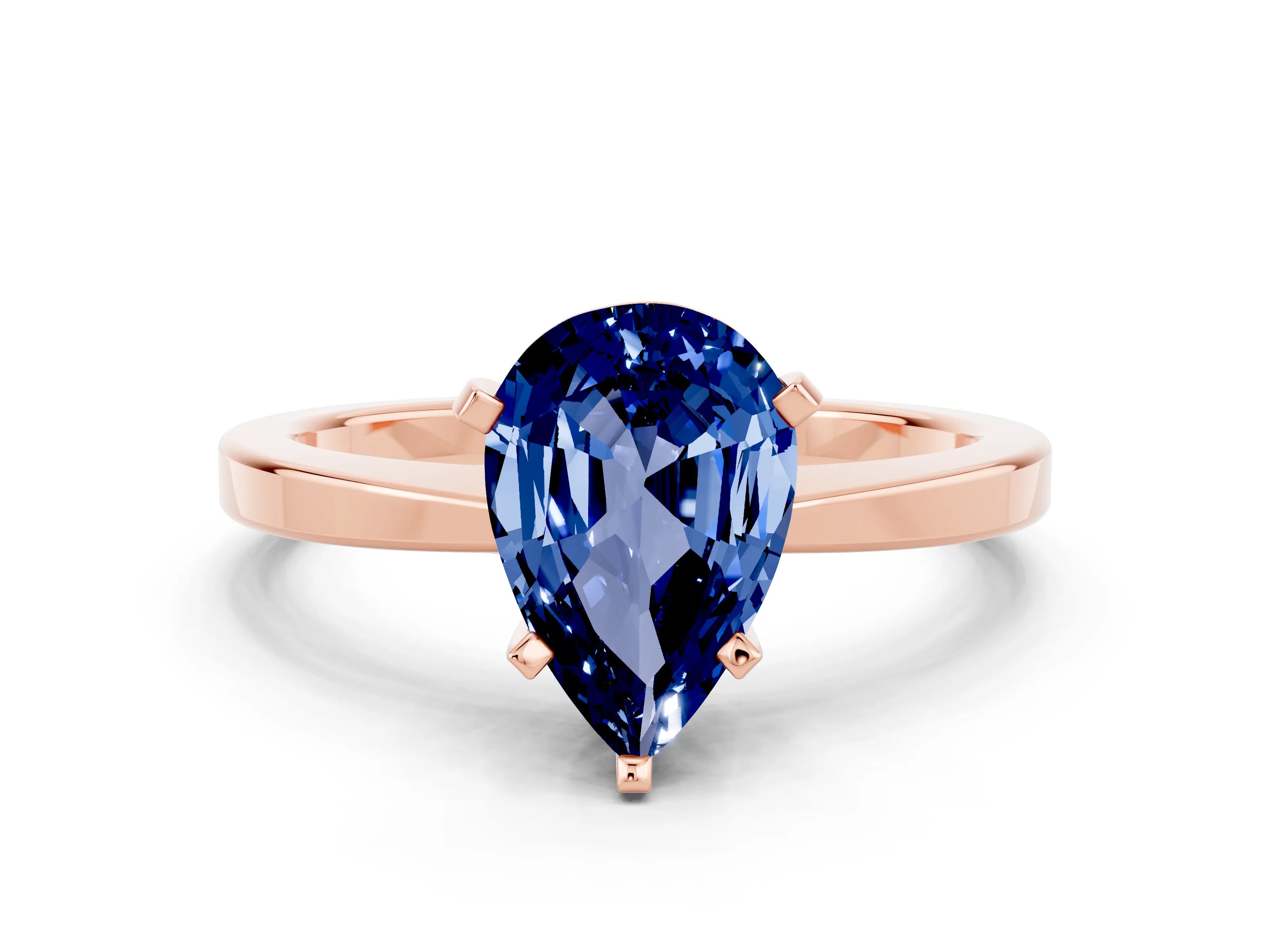Rose gold Pear Cut Blue Sapphire Solitaire Engagement Ring with Classic Band and Four-Prong Setting_24