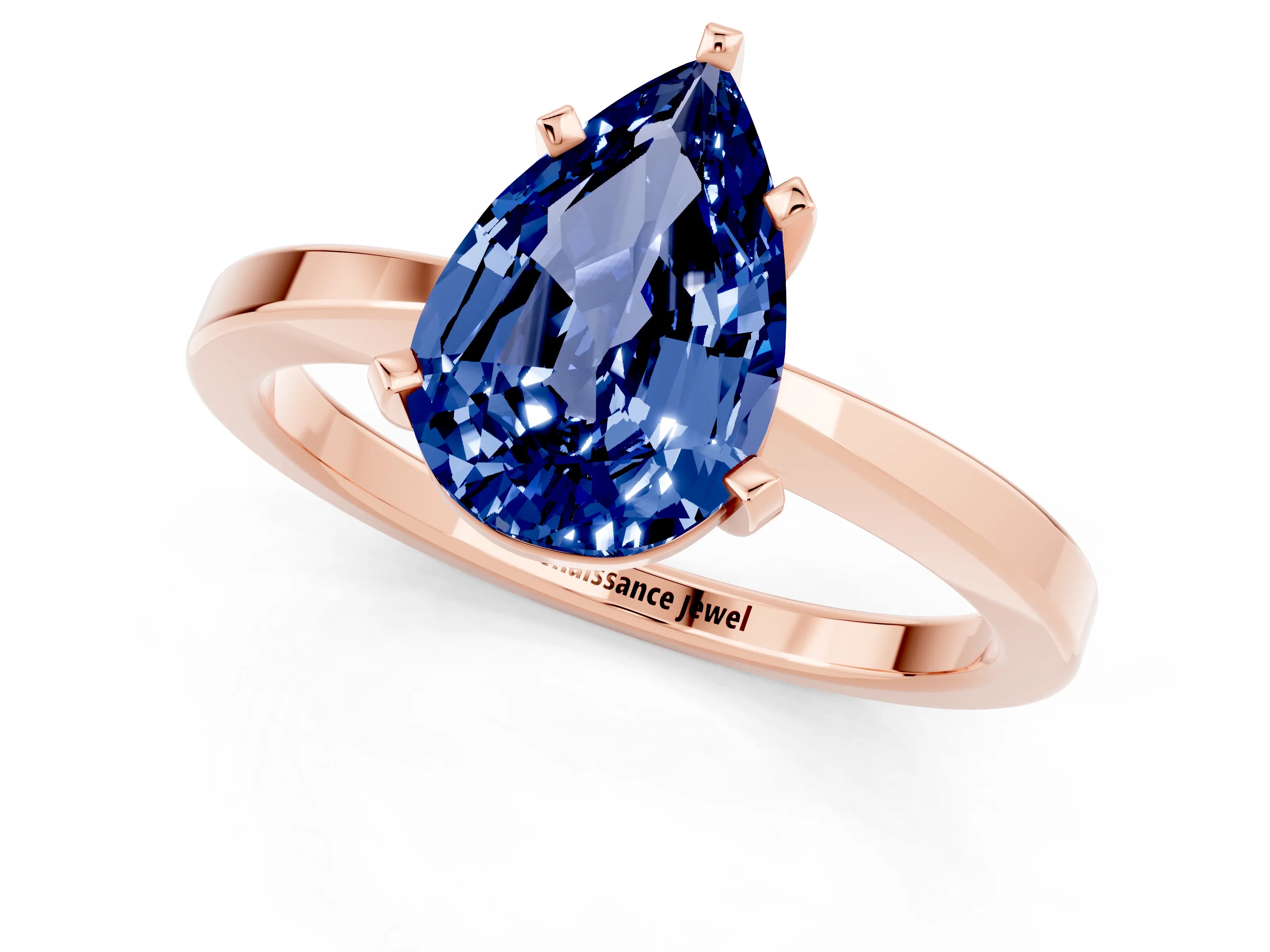 Rose gold Pear Cut Blue Sapphire Solitaire Engagement Ring with Classic Band and Four-Prong Setting_25