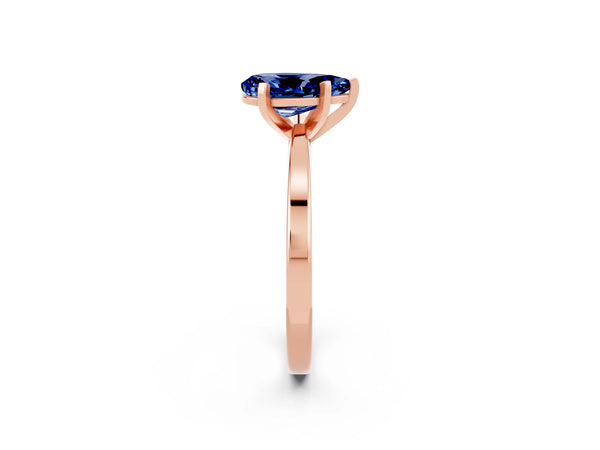 Rose gold Pear Cut Blue Sapphire Solitaire Engagement Ring with Classic Band and Four-Prong Setting