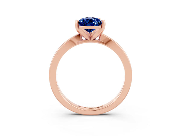 Rose gold Pear Cut Blue Sapphire Solitaire Engagement Ring with Classic Band and Four-Prong Setting