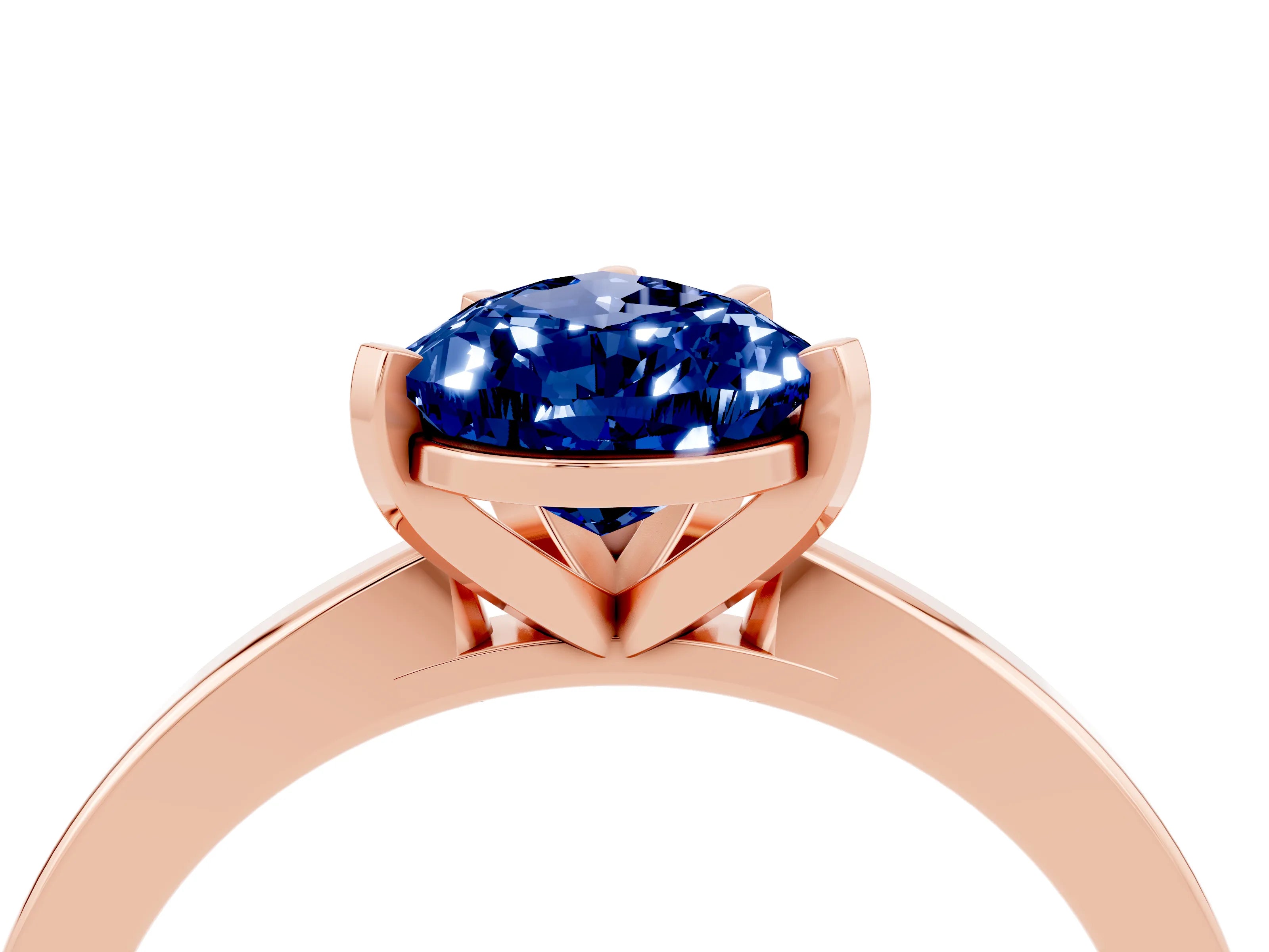 Rose gold Pear Cut Blue Sapphire Solitaire Engagement Ring with Classic Band and Four-Prong Setting_28