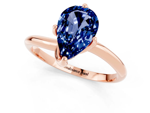 Rose gold Pear Cut Blue Sapphire Solitaire Engagement Ring with Four-Prong Setting and Classic Band