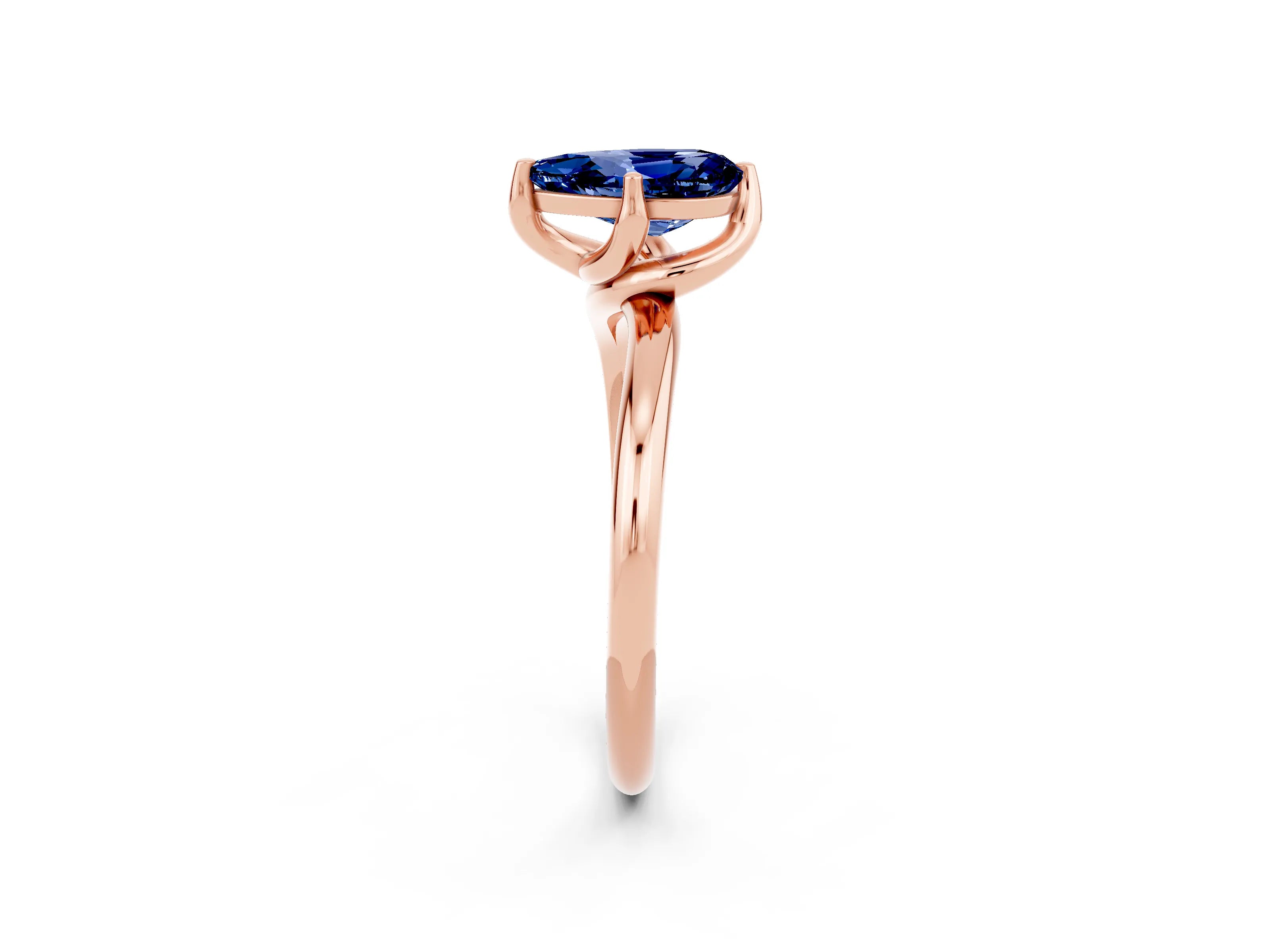 Rose gold Pear Cut Blue Sapphire Solitaire Engagement Ring with Four-Prong Setting and Classic Band_14