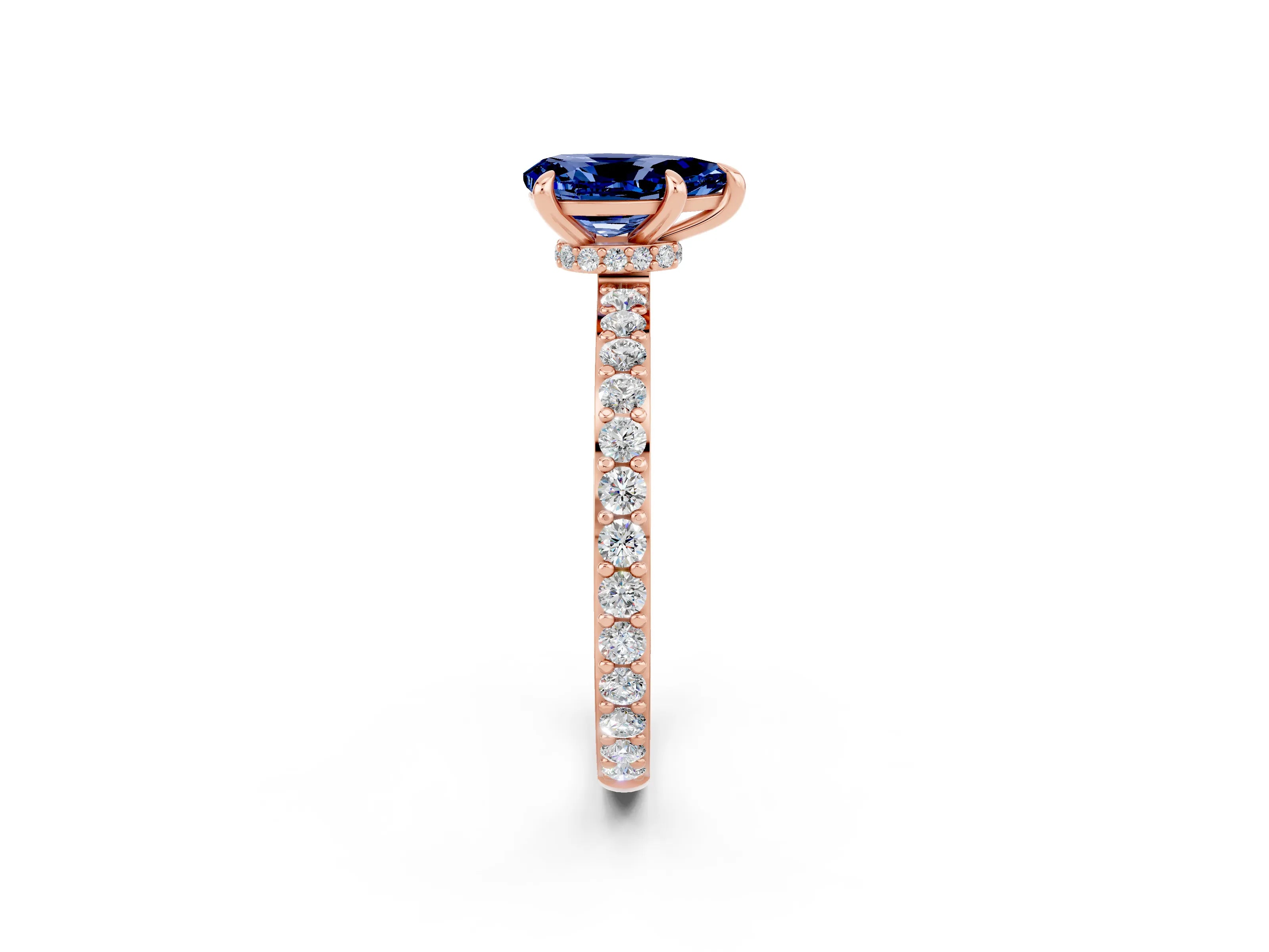 Rose gold Pear Cut Blue Sapphire Solitaire Engagement Ring with Pavé Band and Four-Prong Setting_2