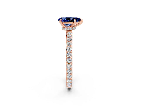 Rose gold Pear Cut Blue Sapphire Solitaire Engagement Ring with Pavé Band and Four-Prong Setting_2