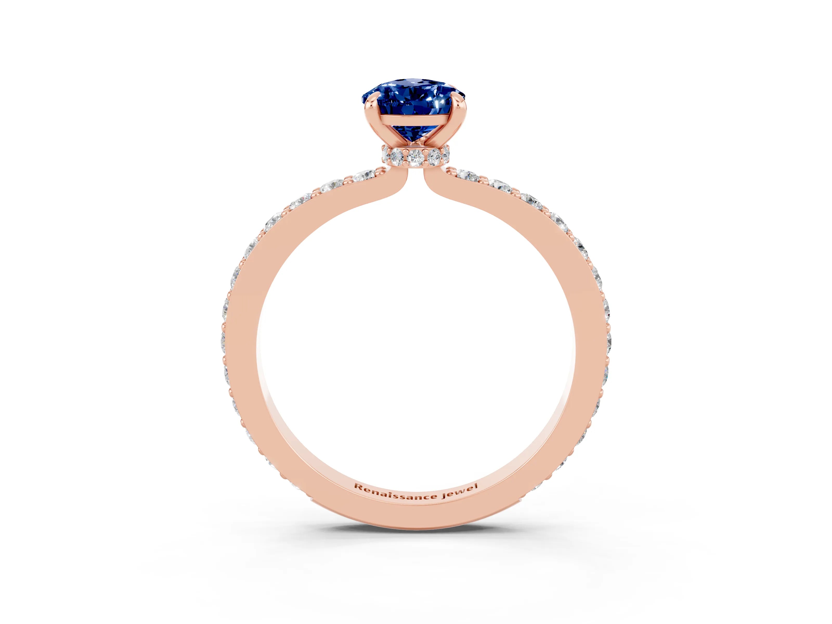 Rose gold Pear Cut Blue Sapphire Solitaire Engagement Ring with Pavé Band and Four-Prong Setting_3