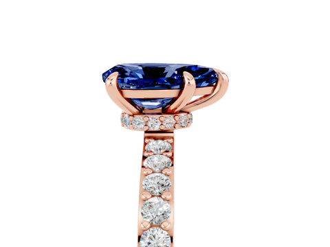Rose gold Pear Cut Blue Sapphire Solitaire Engagement Ring with Pavé Band and Four-Prong Setting_5