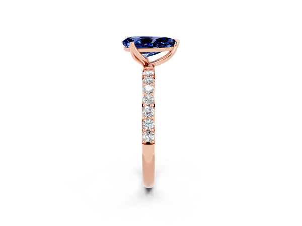 Rose gold Pear Cut Blue Sapphire Solitaire Engagement Ring with Round  Pavé Band and Prong Setting