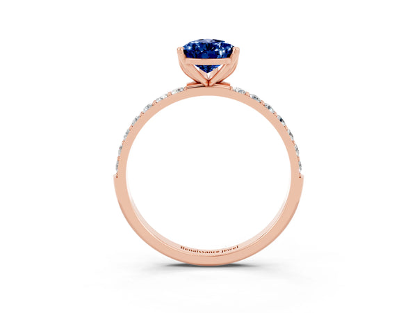 Rose gold Pear Cut Blue Sapphire Solitaire Engagement Ring with Round  Pavé Band and Prong Setting