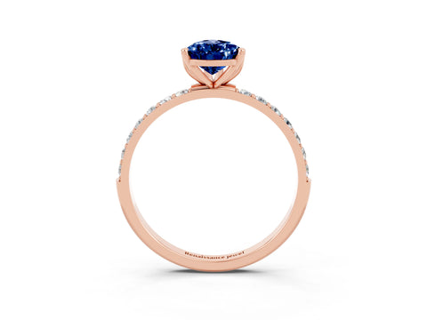 Rose gold Pear Cut Blue Sapphire Solitaire Engagement Ring with Pavé Band and Prong Setting_3