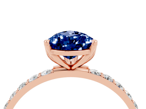 Rose gold Pear Cut Blue Sapphire Solitaire Engagement Ring with Pavé Band and Prong Setting_4