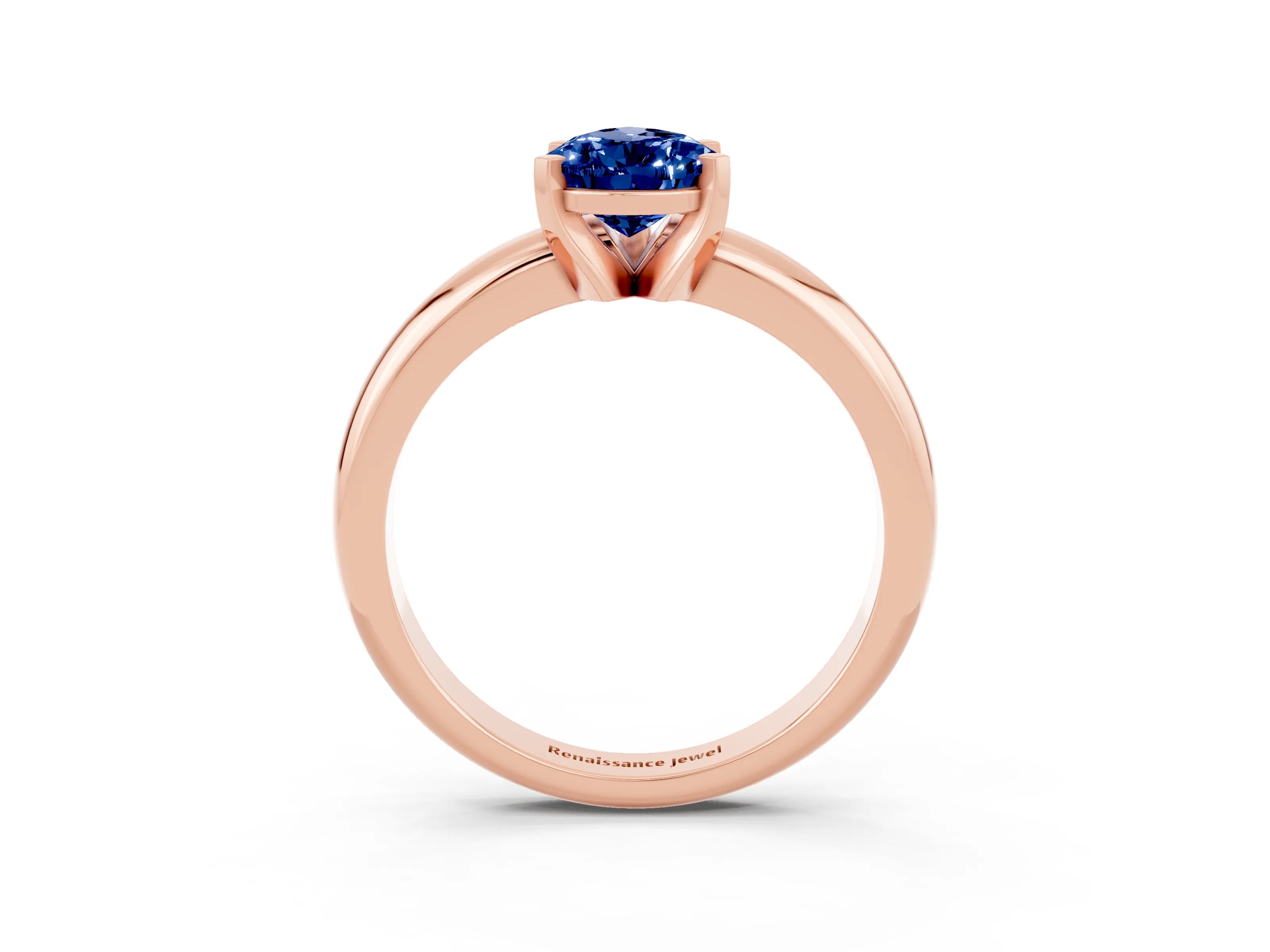 Rose gold Pear Cut Blue Sapphire Solitaire Engagement Ring with Round Band and Four-Prong Setting_3