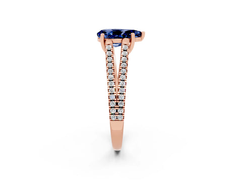 Rose gold Pear Cut Blue Sapphire Solitaire Engagement Ring with Split Shank Pavé Band_2