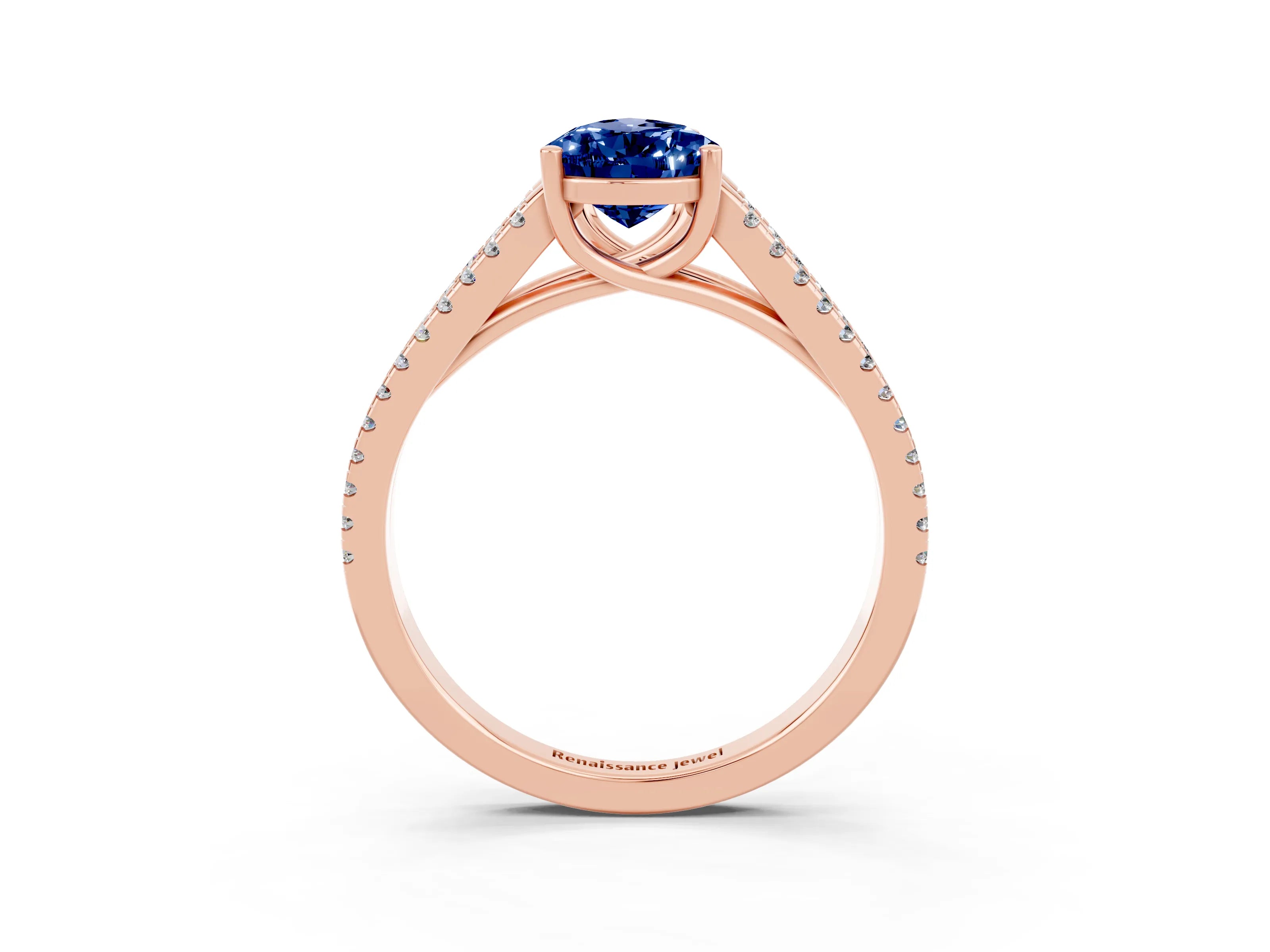 Rose gold Pear Cut Blue Sapphire Solitaire Engagement Ring with Split Shank Pavé Band_3