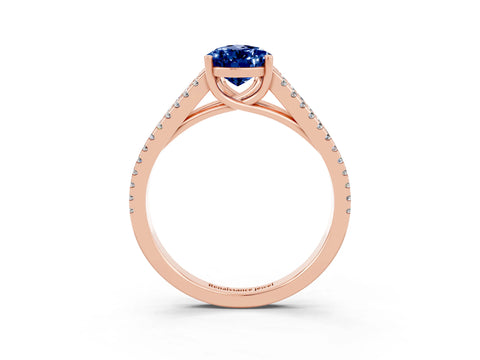 Rose gold Pear Cut Blue Sapphire Solitaire Engagement Ring with Split Shank Pavé Band_3