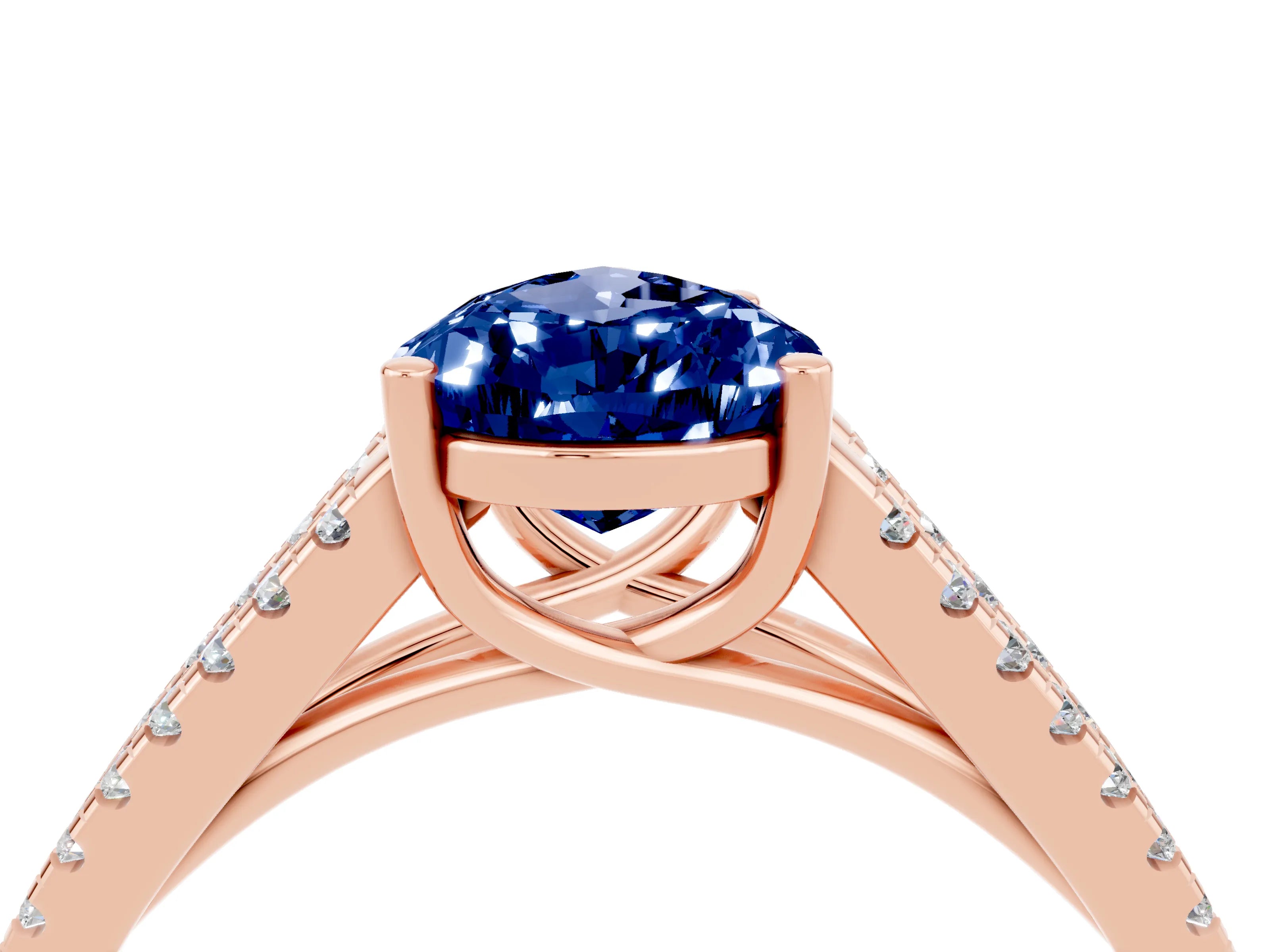 Rose gold Pear Cut Blue Sapphire Solitaire Engagement Ring with Split Shank Pavé Band_4