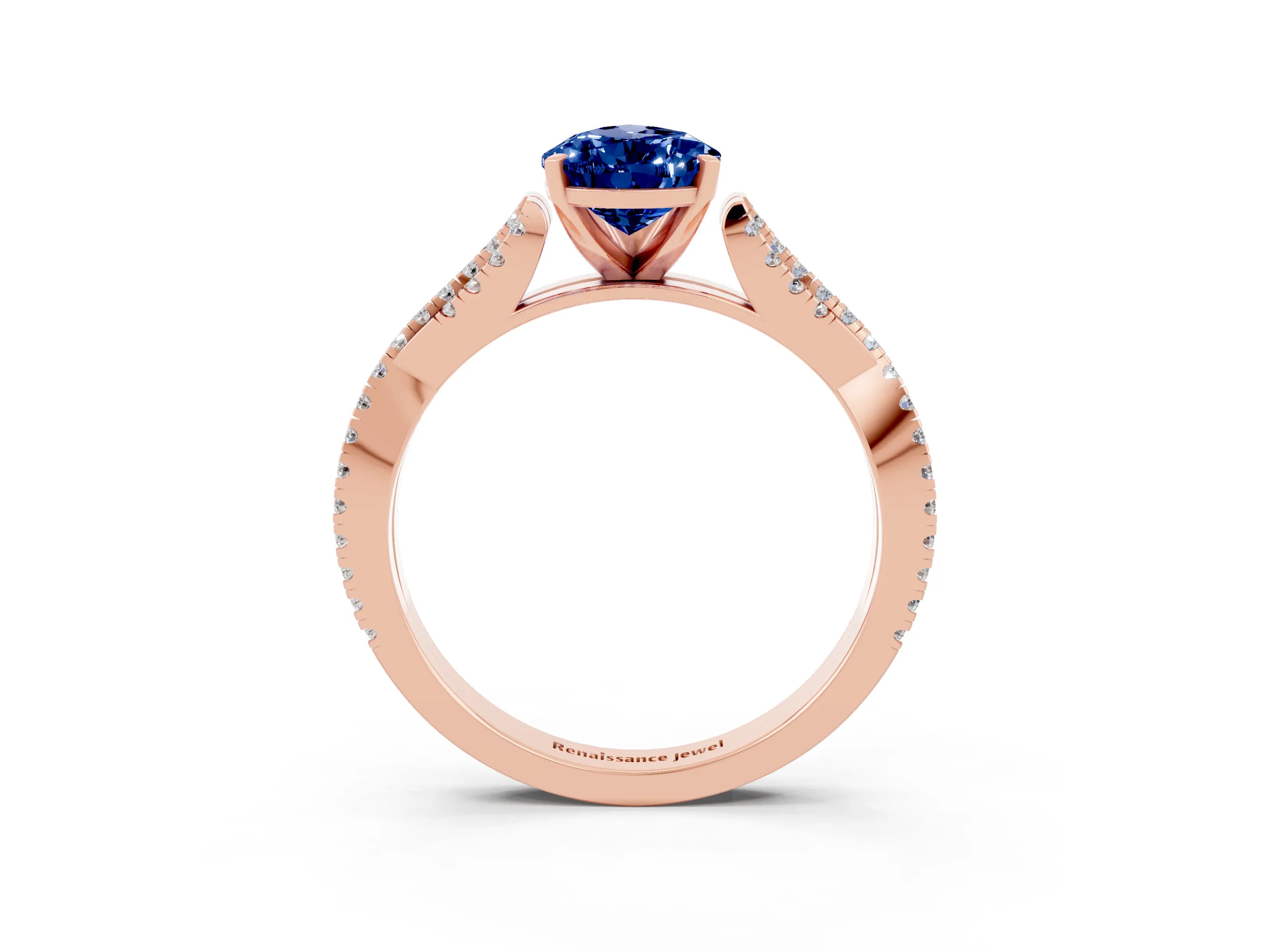 Rose gold Pear Cut Blue Sapphire Solitaire Engagement Ring with Twisted Pavé Band and Four-Prong Setting_3
