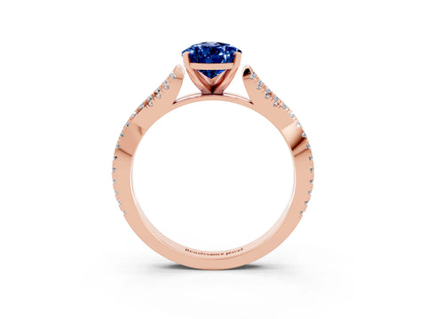 Rose gold Pear Cut Blue Sapphire Solitaire Engagement Ring with Twisted Pavé Band and Four-Prong Setting_3