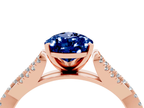 Rose gold Pear Cut Blue Sapphire Solitaire Engagement Ring with Twisted Pavé Band and Four-Prong Setting_4