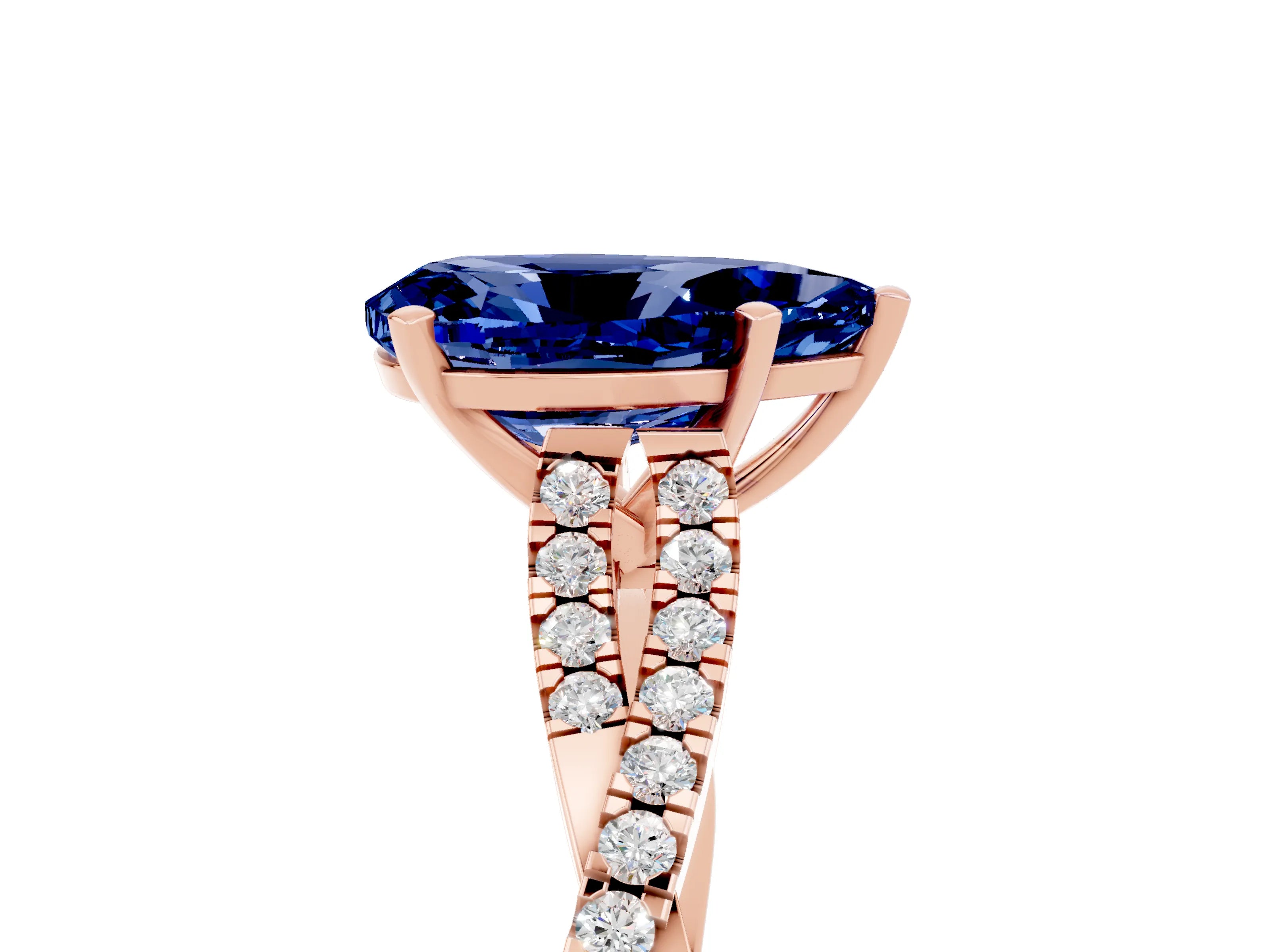 Rose gold Pear Cut Blue Sapphire Solitaire Engagement Ring with Twisted Pavé Band and Four-Prong Setting_5