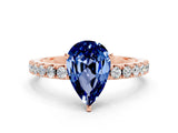 Rose gold Pear Cut Blue Sapphire Solitaire Pavé Band with Four-Prong Setting