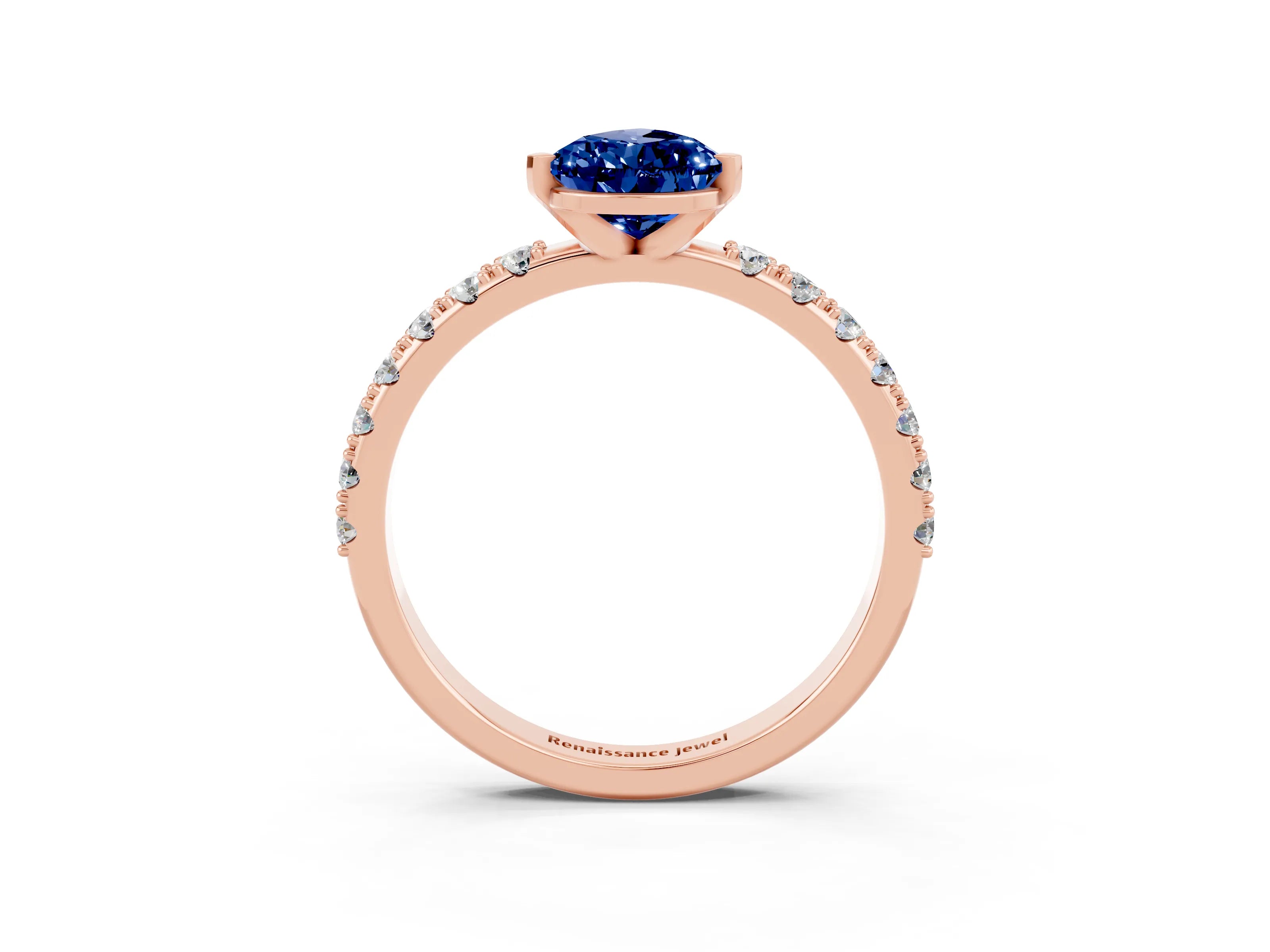 Rose gold Pear Cut Blue Sapphire Solitaire Pavé Band with Four-Prong Setting_3