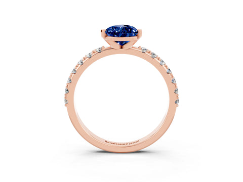 Rose gold Pear Cut Blue Sapphire Solitaire Pavé Band with Four-Prong Setting_3