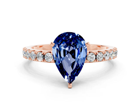 Rose gold Pear Cut Blue Sapphire Solitaire Pavé Band with Four-Prong Setting