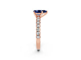 Rose gold Pear Cut Blue Sapphire Solitaire Pavé Engagement Ring with Round Band and Prong Setting_14