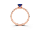Rose gold Pear Cut Blue Sapphire Solitaire Pavé Engagement Ring with Round Band and Prong Setting_15